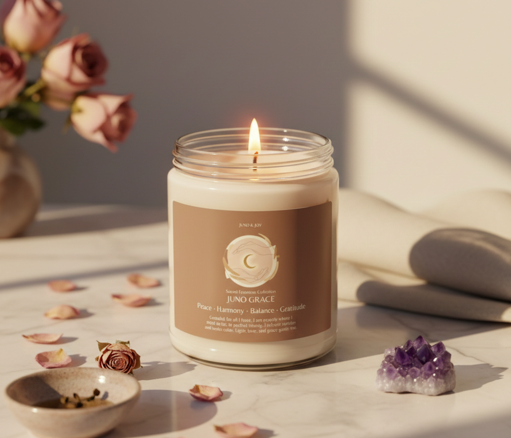 JUNO GRACE | Sacred Grounding & Divine Manifestation Ritual Candle — 9oz