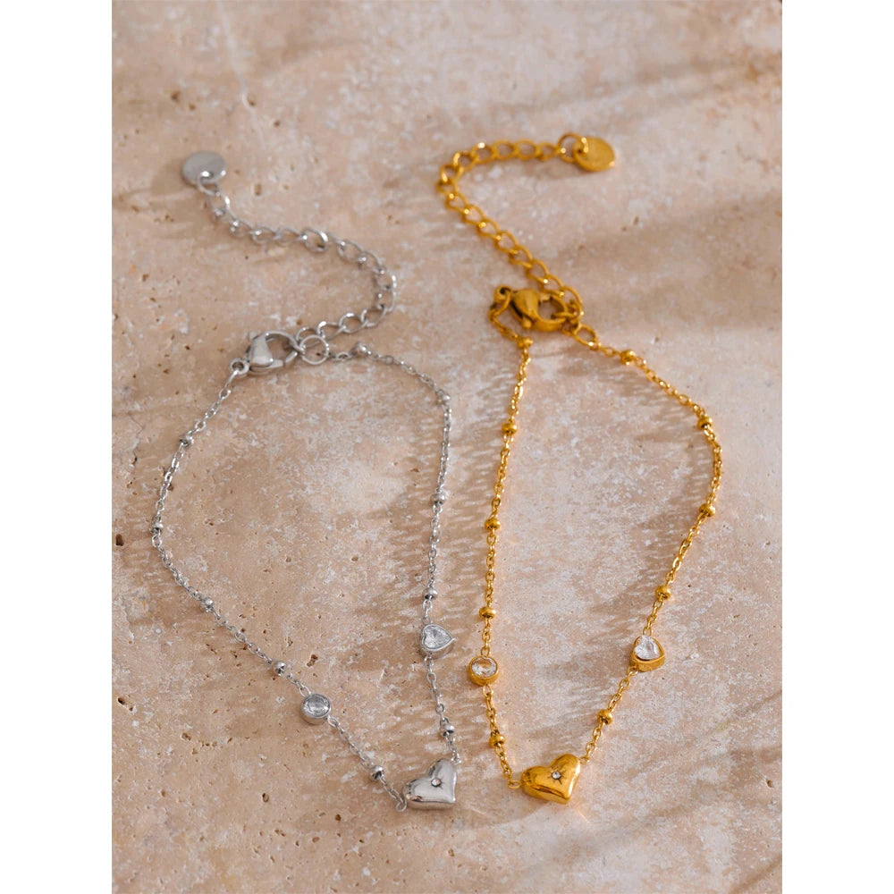 Dainty Heart | Crystal Gold Link Bracelet