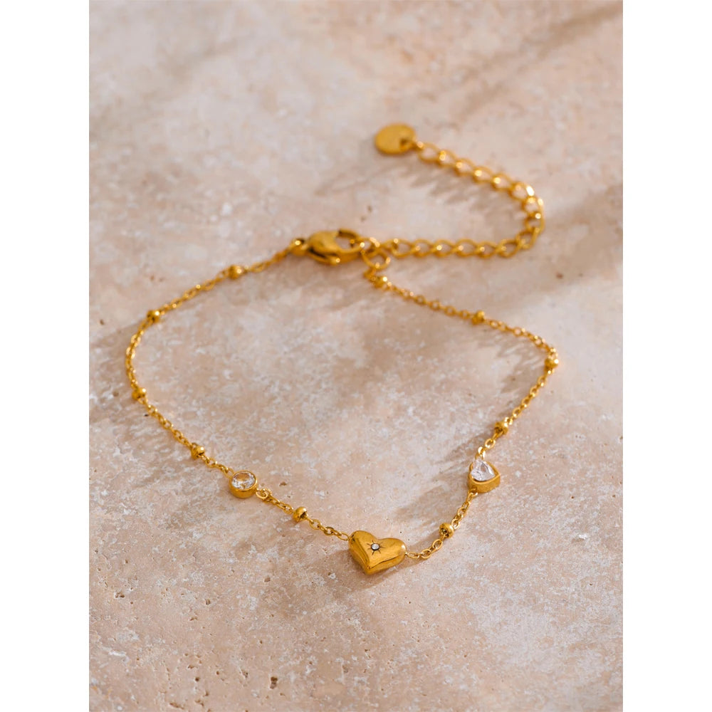 Dainty Heart | Crystal Gold Link Bracelet