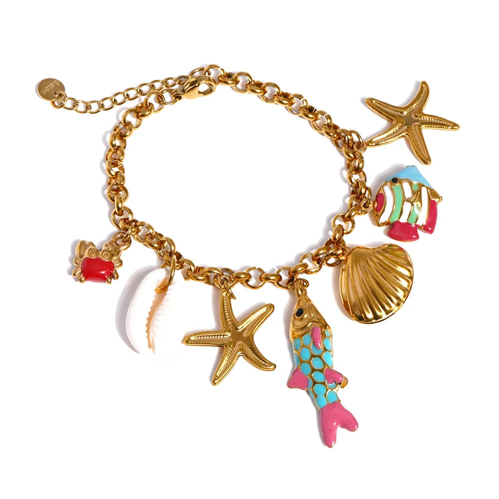 Collier et bracelet à breloques « Sous la mer » | Ensemble plaqué or 18 carats fait main