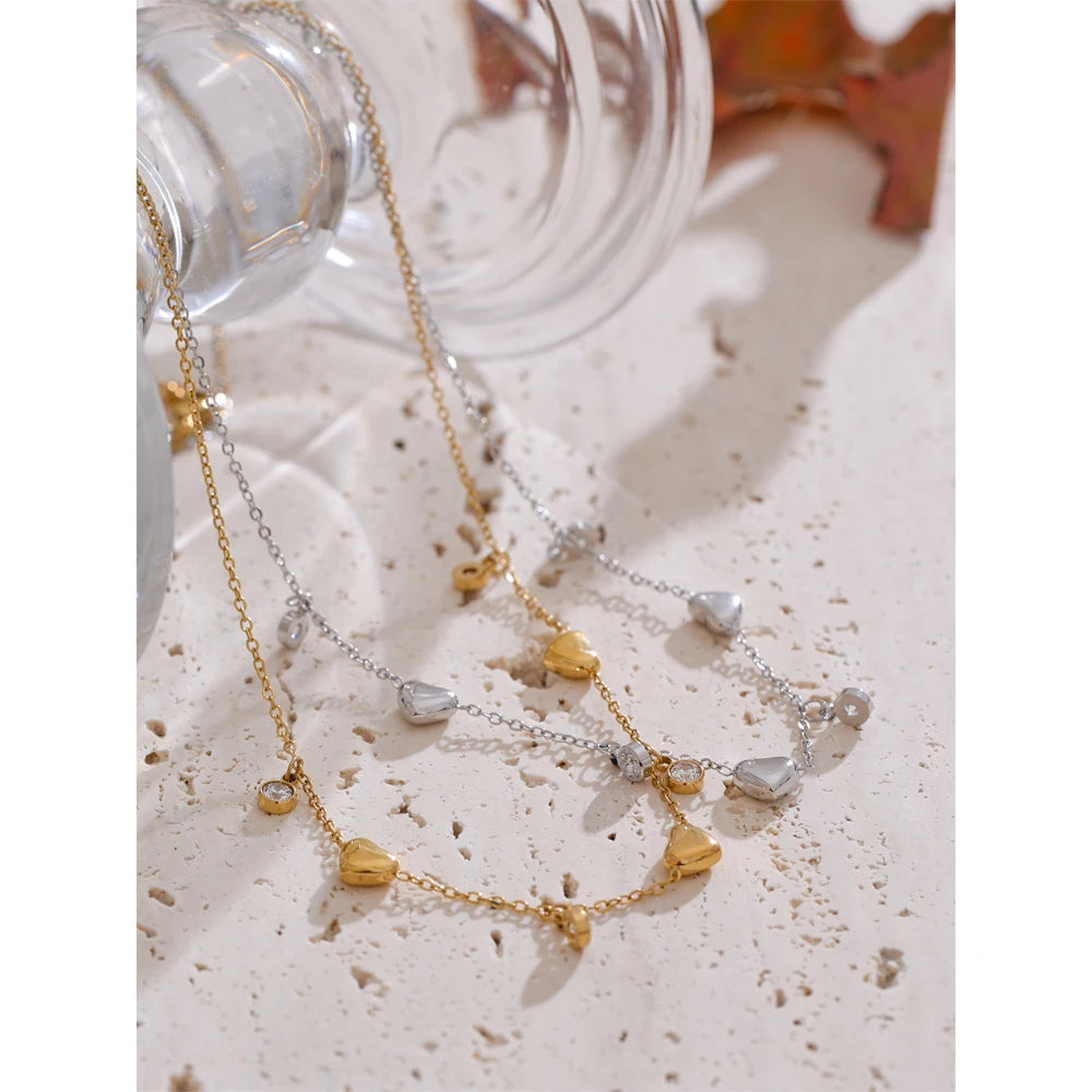 AMORÉ | Romantic Heart & Zirconia Drop Necklace