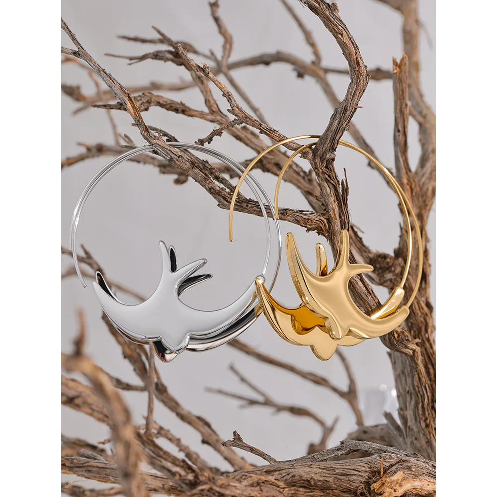 Delicate Swallow Hoop Earrings