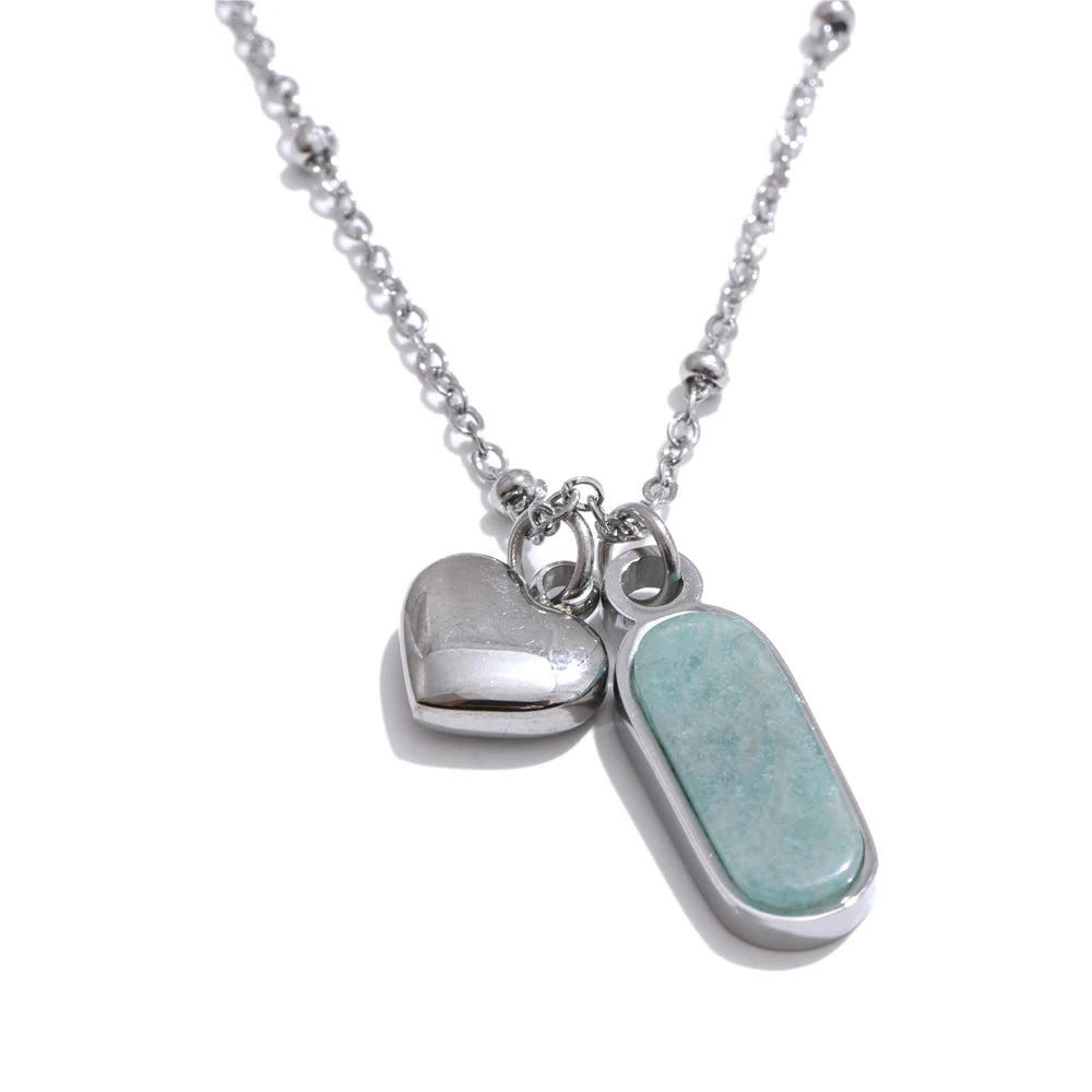 Amazonite & Gold Heart Necklace | Natural Stone & 18K Gold PVD