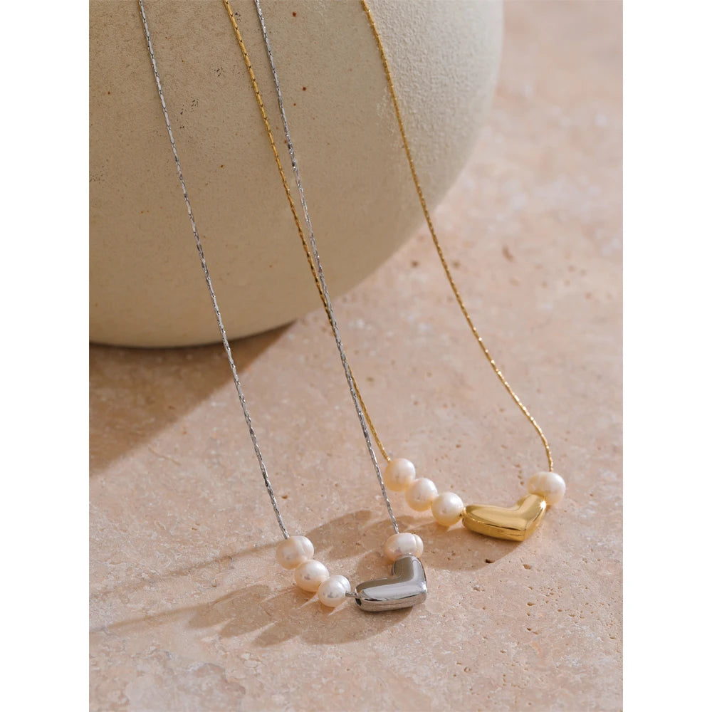 Sweet HEART | Natural Pearl & Heart Necklace