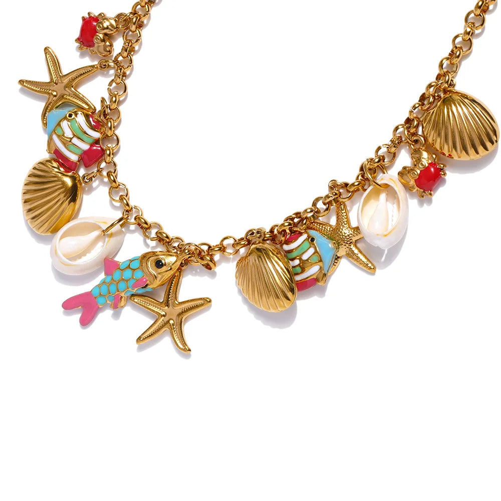 Under the Sea Charm Necklace & Bracelet | Handmade 18K Gold Plated Set