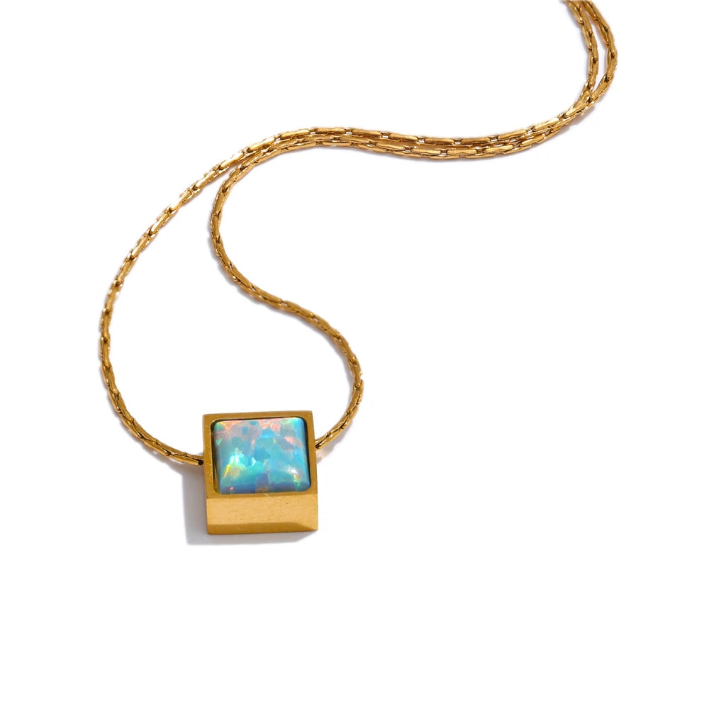 Opal Stone Necklace | Natural Stone & 18K Gold PVD
