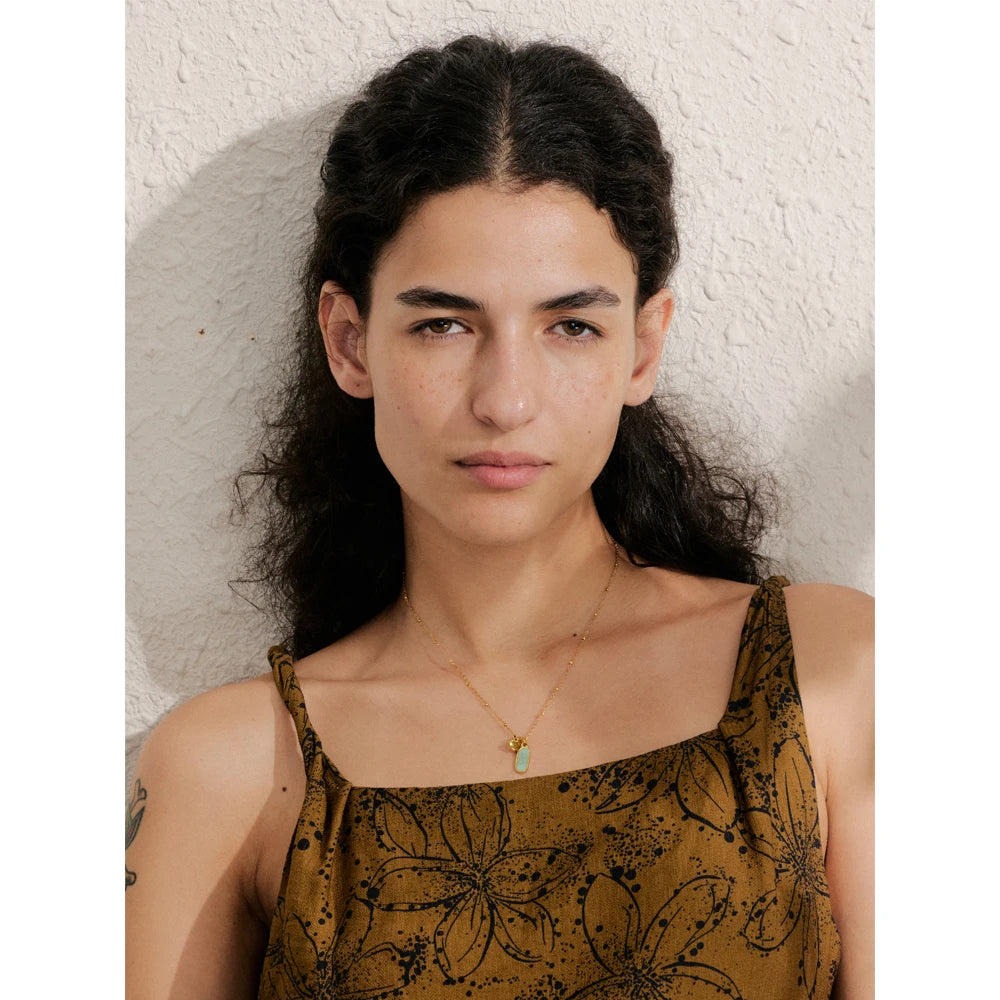 Collar de corazón de amazonita y oro | Piedra natural y PVD de oro de 18 quilates