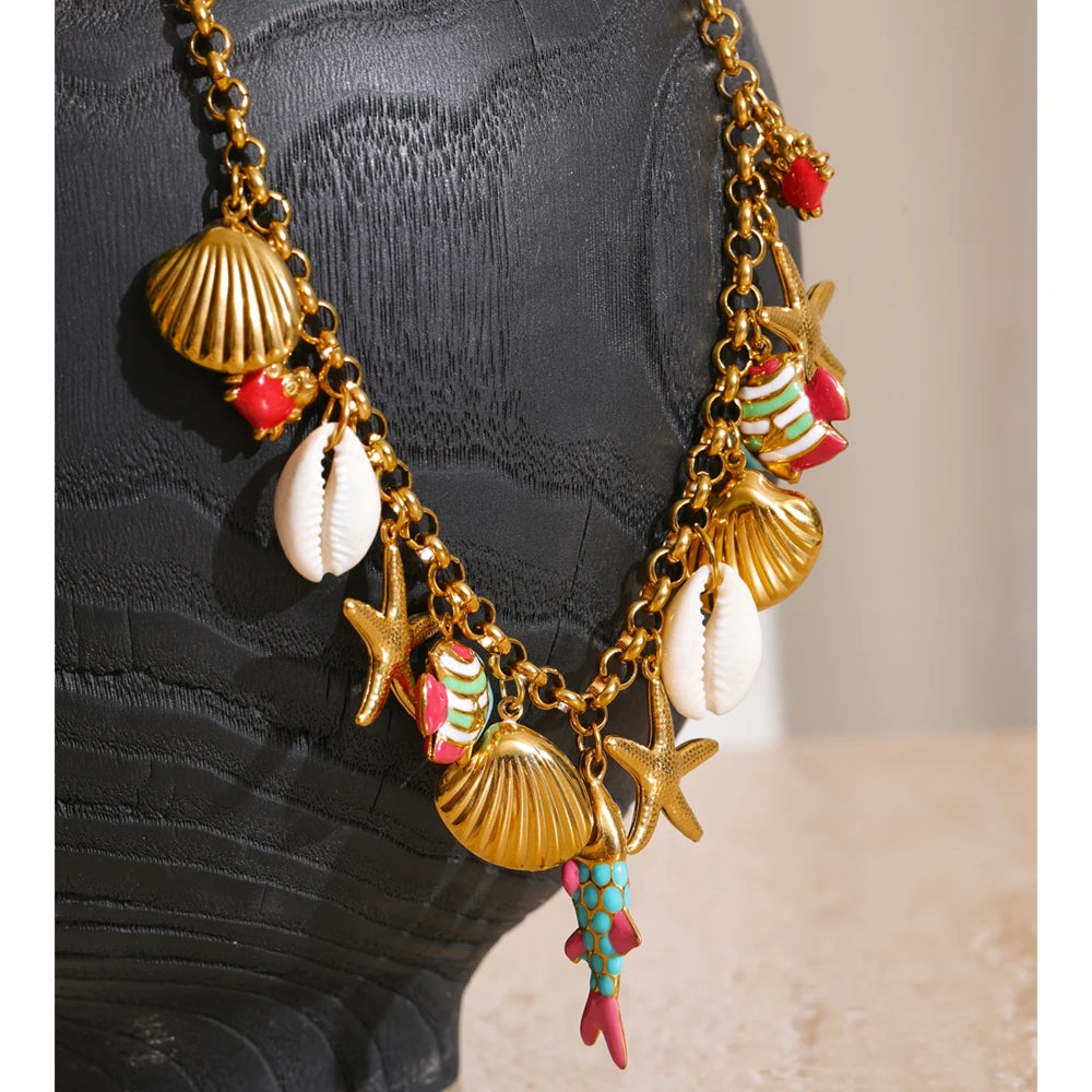 Collier et bracelet à breloques « Sous la mer » | Ensemble plaqué or 18 carats fait main