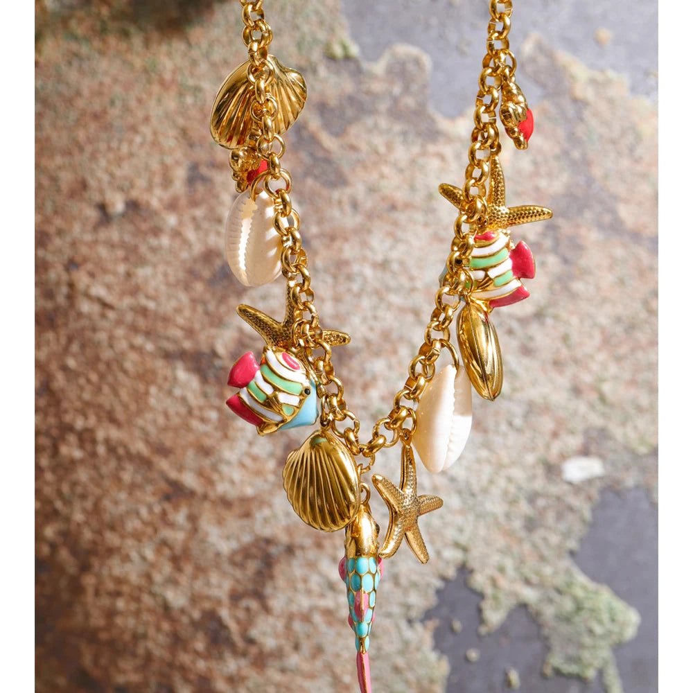 Collier et bracelet à breloques « Sous la mer » | Ensemble plaqué or 18 carats fait main