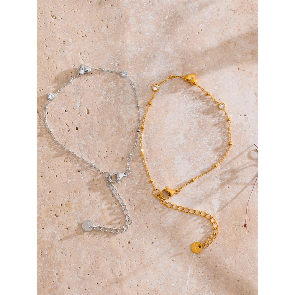 Dainty Heart | Crystal Gold Link Bracelet