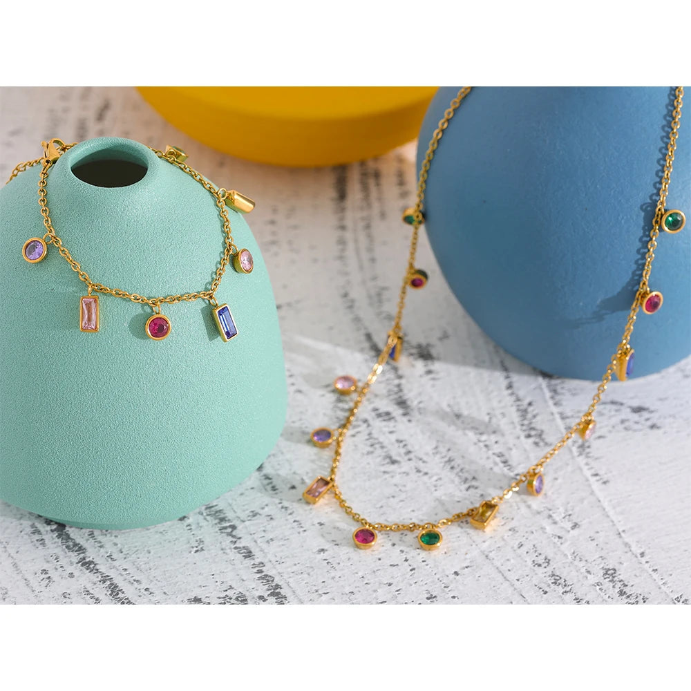 The Kaleidoscope Drop | Colorful Cubic Zirconia Statement Necklace