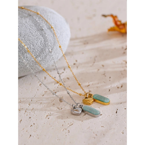 Amazonite & Gold Heart Necklace | Natural Stone & 18K Gold PVD